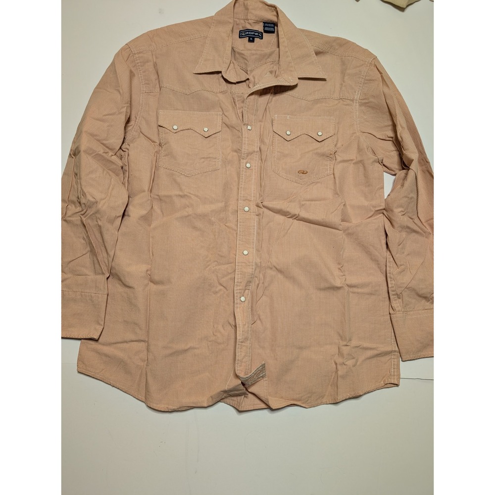 Roper Mens XL Western Pearl Snap Shirt Peach Gingham Plaid‎ Long Sleeve Cotton